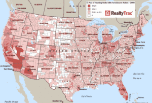 Foreclosure heatmap for the U.S. in 2008