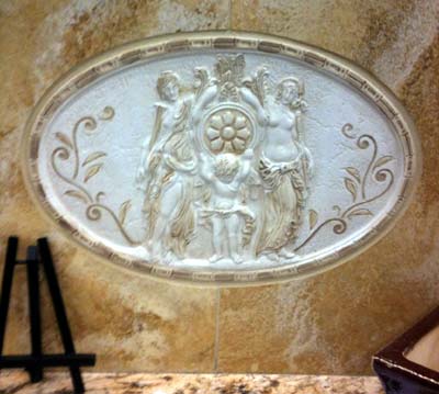 Photo of a decorative tile used in kitchen backsplash