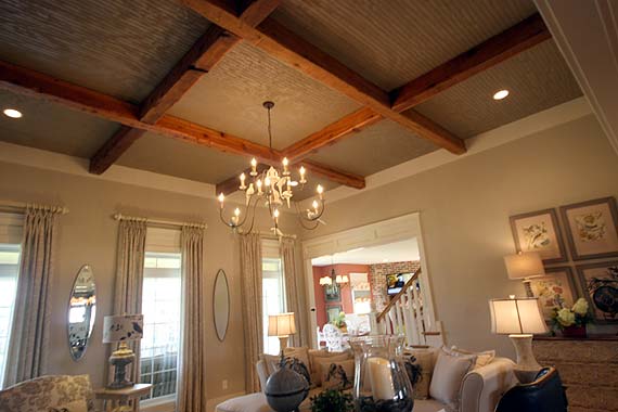 Photo of beamed ceiling in great room Rock Springs Homearama