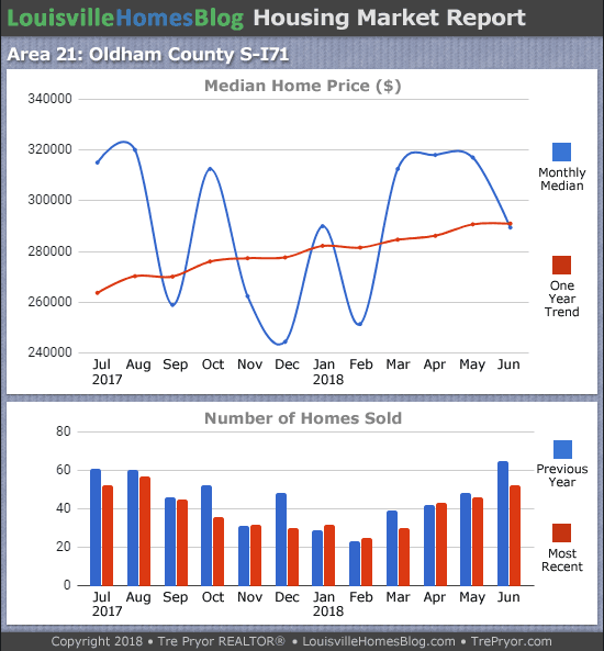 Louisville Real Estate Update charts for South Oldham County MLS area 21 for the 12 month period ending June 2018