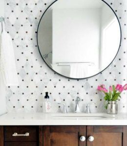 Photo of bathroom with gold polka dot tile - Shower Tile Ideas