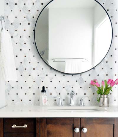 Photo of bathroom with gold polka dot tile - Shower Tile Ideas