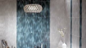 Photo of bathroom with blue waterfall tile - Shower Tile Ideas