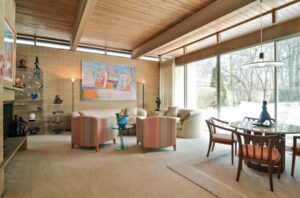 Photo of a living room with sliding glass doors
